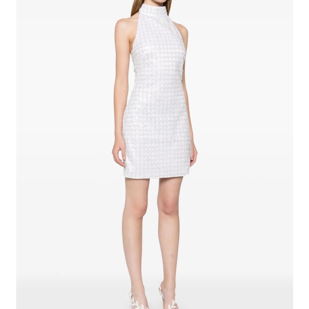 White Sequin Halter Dress